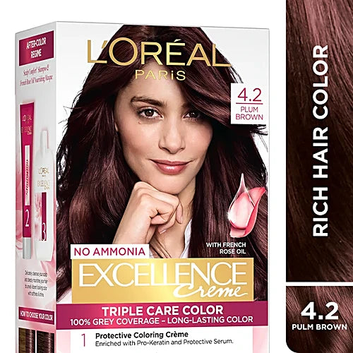 L'Oreal Paris Excellence Creme Hair Colour, 72 ml + 100 g 4.2 Plum Brown