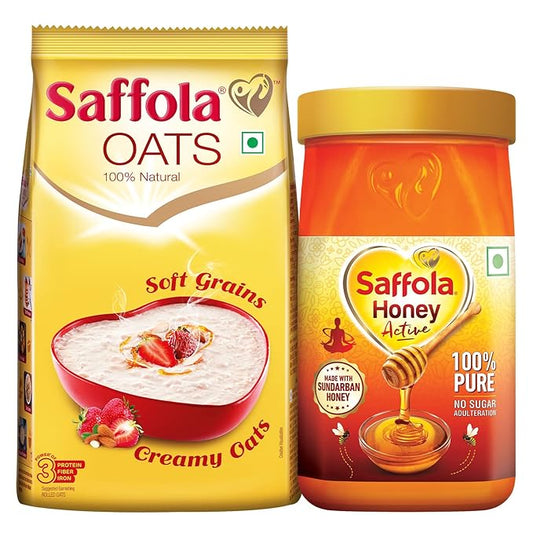 Saffola Honey Active, 100% Pure - 1Kg & Rolled Oats, 100% Natural - 1Kg