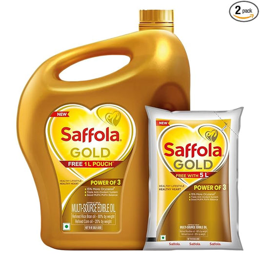 Saffola Gold Refined Cooking oil,5 Litre Jar + 1L Pouch