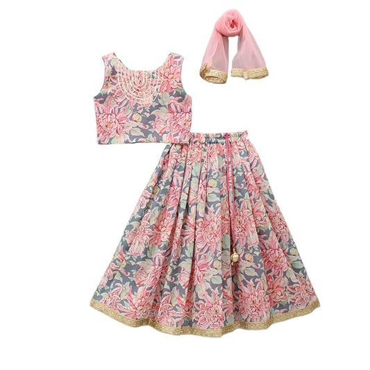 Girls Ethnic Wear Rayon Flower Printed Readymade Lehenga Choli Set