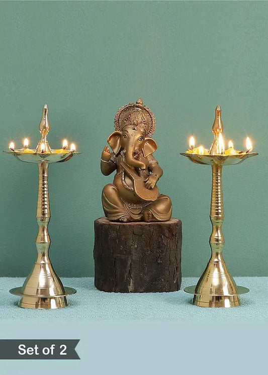 Golden Brass Deepak Set Of 2