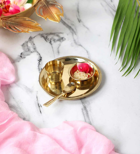 Golden Brass Bhog Thaal Set Of 5