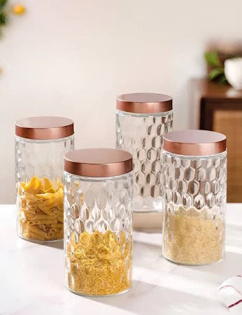 Nestasia Honeycomb Glass Jar with Lid Set of 4
