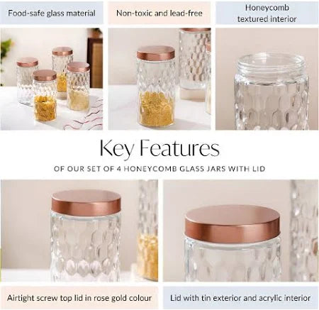 Nestasia Honeycomb Glass Jar with Lid Set of 4