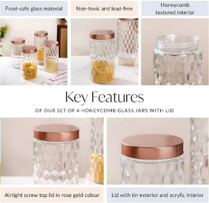 Nestasia Honeycomb Glass Jar with Lid Set of 4