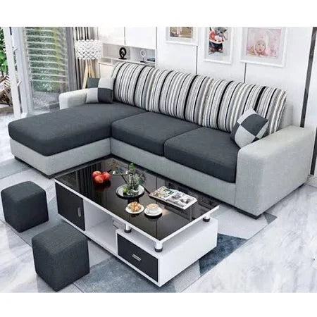 FURNY Luno 4 Seater Fabric LHS Sectional L Shape Sofa Set